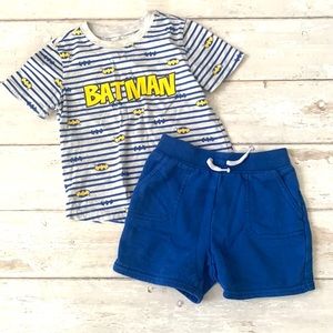 Boys 24m Batman Outfit Baby Toddler Summer Shorts Shirt Blue 100% Cotton